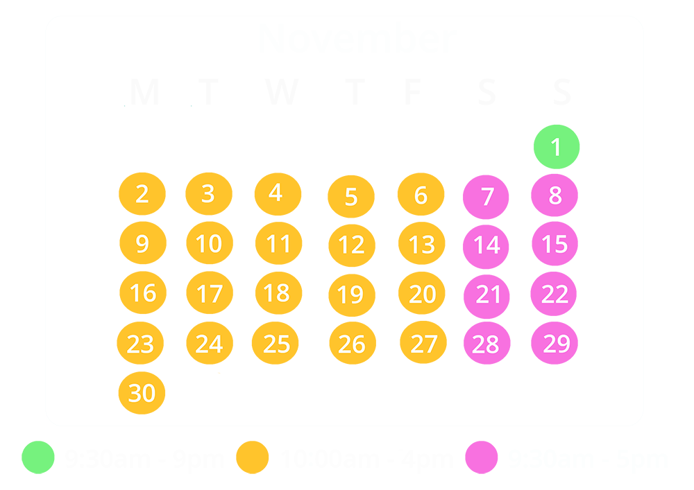 november opening times