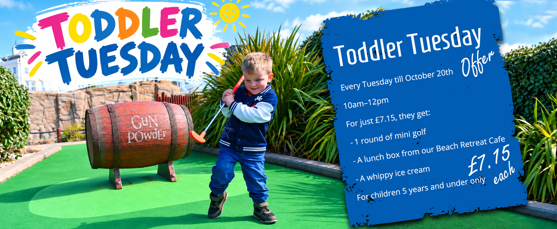 toddlers on tuesday offer available at hastings adventure golf